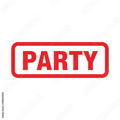 Red party banner with bold white text saying PARTY