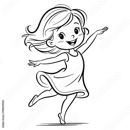 A joyful young girl with arms outstretched appearing to dance with glee silhouette