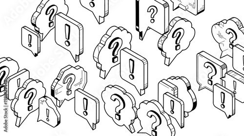 Question and answer 3d isometric icon set. Chat, speech bubble, Q and A, ask, exclamation, dialog, help center symbol on white background - stock vector.