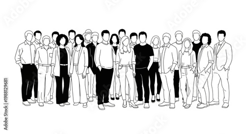 Diverse Group of People Standing Together in a Line.