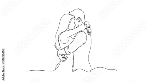 Continuous line drawing of a sitting person with arms wrapped around their knees.