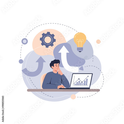 Man Analyzing Data on Laptop Computer.