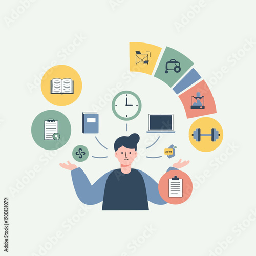 Man Juggling Tasks and Responsibilities Illustration.
