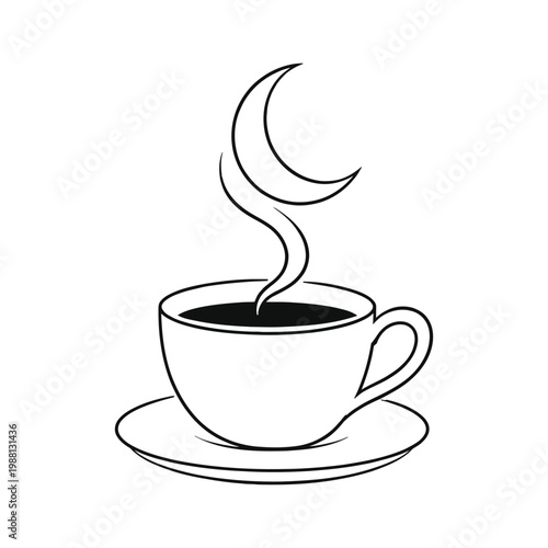 Coffee Cup Moon Line Art