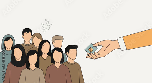 Group Of People Receiving Payment From Hand.
