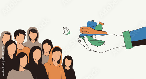 Hand Giving Donation To Group Of People.