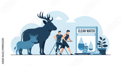 Deer with Calf in Wildlife Scene.