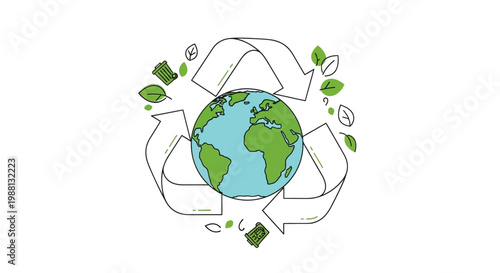 Earth Recycling Symbol With Arrows And Leaves.