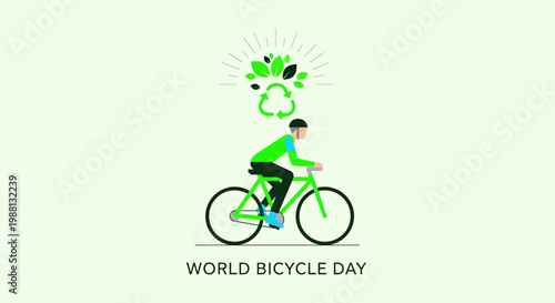 Cartoon Cyclist On Bicycle For World Bicycle Day Celebration.