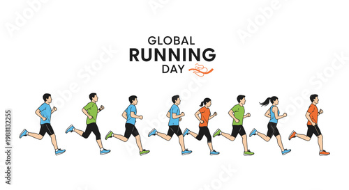 Group of runners in motion for global running day.