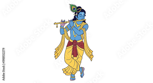 Lord krishna playing a flute a colorful depiction of hindu deity