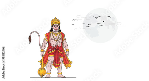 Hanuman the hindu monkey god depicted in a colorful illustration