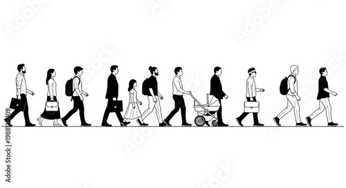 Diverse Group of People Walking in Silhouette.