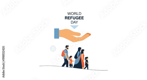 Refugee Family Receiving Humanitarian Aid Support.