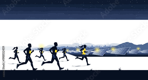 Group of runners in motion on track.