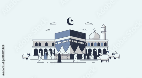 Kaaba at the Sacred Mosque Exterior.