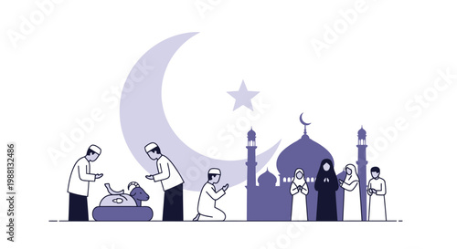 Muslim Worshippers Gathering At A Mosque Silhouette.