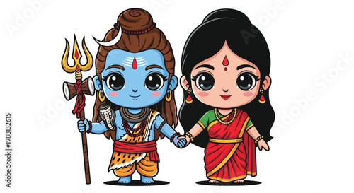 Chibi shiva and parvati a cute depiction of the hindu deities