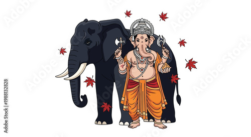 Lord ganesha riding an elephant a colorful hindu deity illustration
