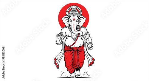 Illustration of ganesha the hindu elephant headed god walking forward
