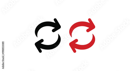 Vector illustration of black and red refresh sync icons with circular arrows