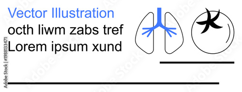 Healthcare, anatomy, education, data presentation, design, research . Abstract shapes with lungs, text and circular graphic. Healthcare and anatomy conceptual ideas