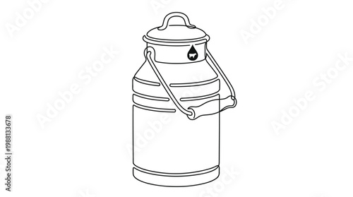 Single Continuous Line Vintage Milk Can Metal Pail with Milk Drop Minimal Vector Illustration