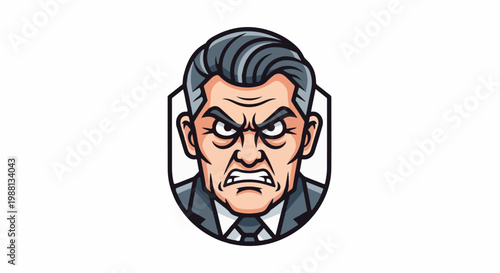 Angry businessman avatar with gray hair and suit, intense expression