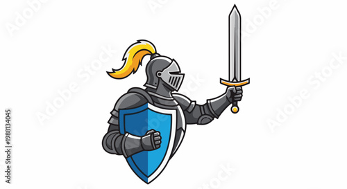 Cartoon knight in armor with sword and shield
