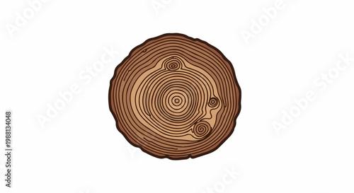 Artistic depiction of a cross-section of a tree trunk with growth rings
