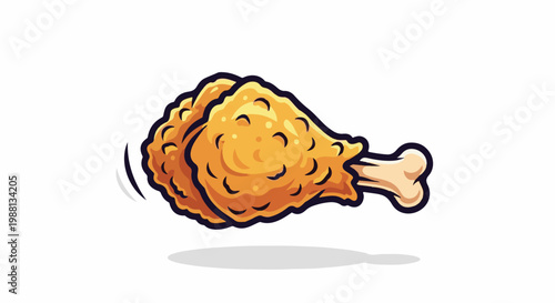 A vibrant, cartoon-style depiction of a golden-brown fried chicken leg