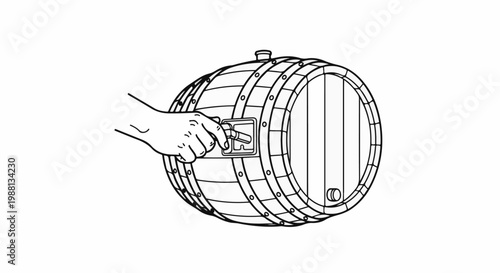 Hand operating a spigot on a wooden barrel