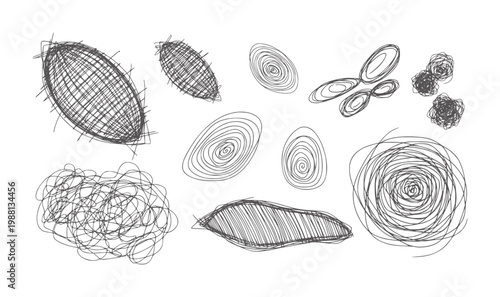 Collection of hand drawn sketchy abstract shapes and scribbles doodle texture