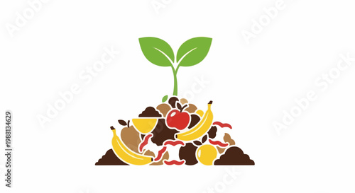 Sprout emerging from compost of fruit and vegetable scraps