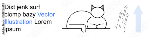 Growth concepts, direction symbols, minimalism , design elements, creative projects, branding visuals. Outline of a cat beside an upward arrow and abstract lines. Growth and branding visuals concept