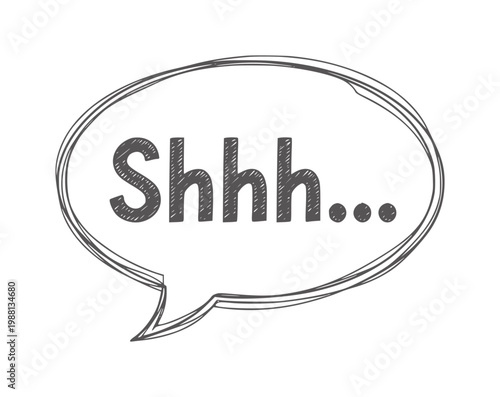 Grey speech bubble with Shhh text and dots