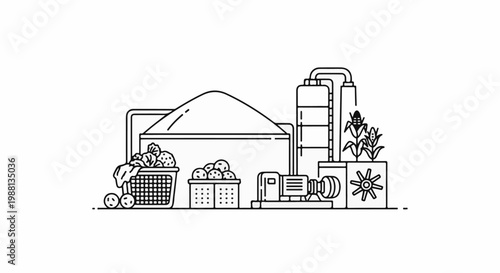Agricultural processing facility with crops and equipment