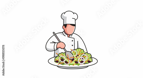 Chef prepares a healthy salad, mixing greens, beans, carrots, and onions