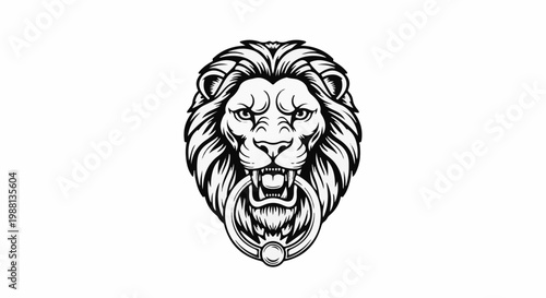 Stylized illustration of a roaring lion's head with a door knocker