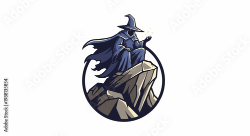 Mystic figure in blue robes sits on rocks, conjuring glowing orbs