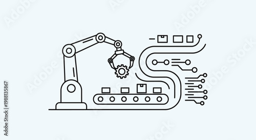 Robotic arm on an automated assembly line, a symbol of industrial automation and technology.