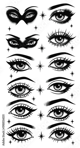 Vintage Tattoo Style Eyes with Stars Illustration