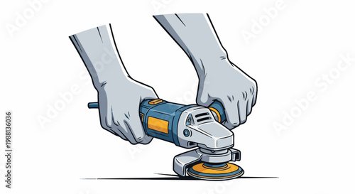 Person holding a blue and yellow power grinder for work