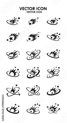 Collection of Vector Icons Representing Meteors and Explosions