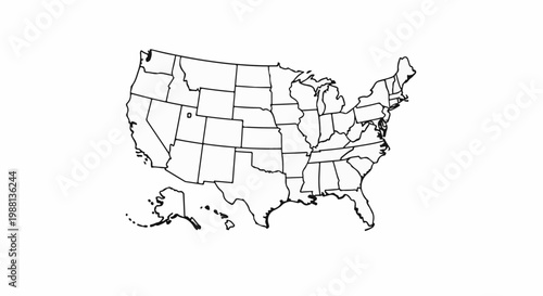 Outline map of the continental United States with Alaska and Hawaii
