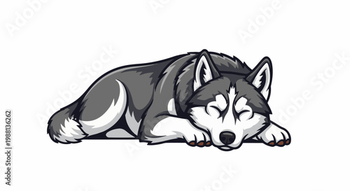 Cartoon husky dog sleeping soundly on a white background