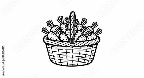 A woven basket overflows with a bountiful harvest of fresh carrots