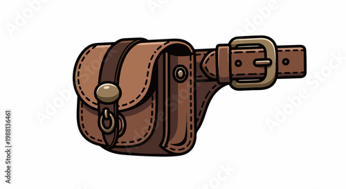 A brown leather belt pouch with buckle and strap, cartoon style