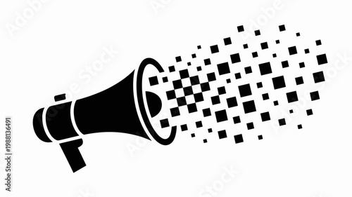 Flat vector megaphone with pixel burst output - for digital announcement graphic