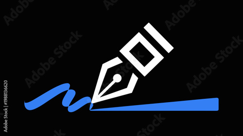 Bold pen nib with flowing neon trace - for signature concept graphic